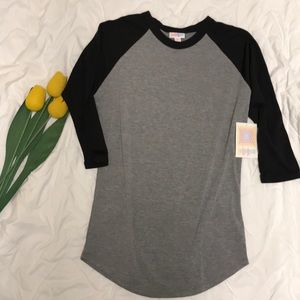 LuLaRoe grey and black XXS Randy baseball shirt
